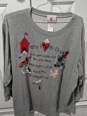 Quacker Factory Gray "Why I Love My Dog" Embroidered Pullover, 3X